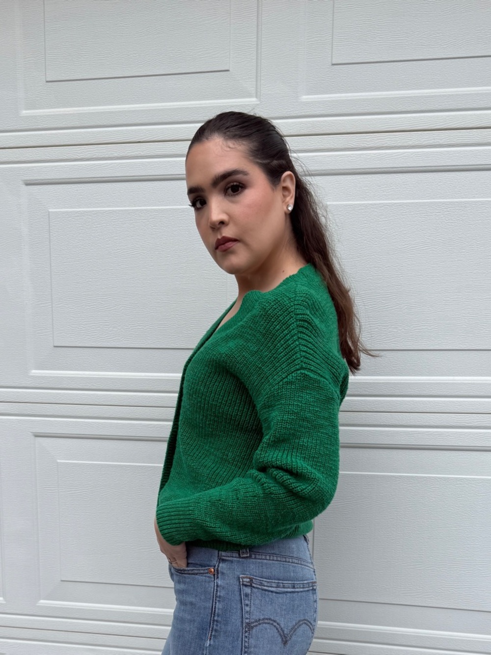 LOFT Green Cozy Button-Front Cardigan - Picture 4 of 9